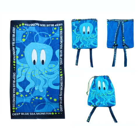 Octopus Kids Childrens Cotton Beach Towel Bag Backpack