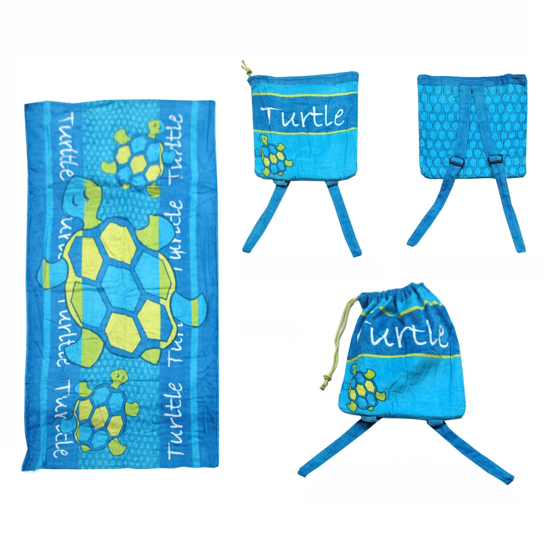 Turtle Kids Childrens Cotton Beach Towel Bag Backpack