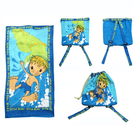 Wild Ride Water Slide Kids Childrens Cotton Beach Towel Bag Backpack