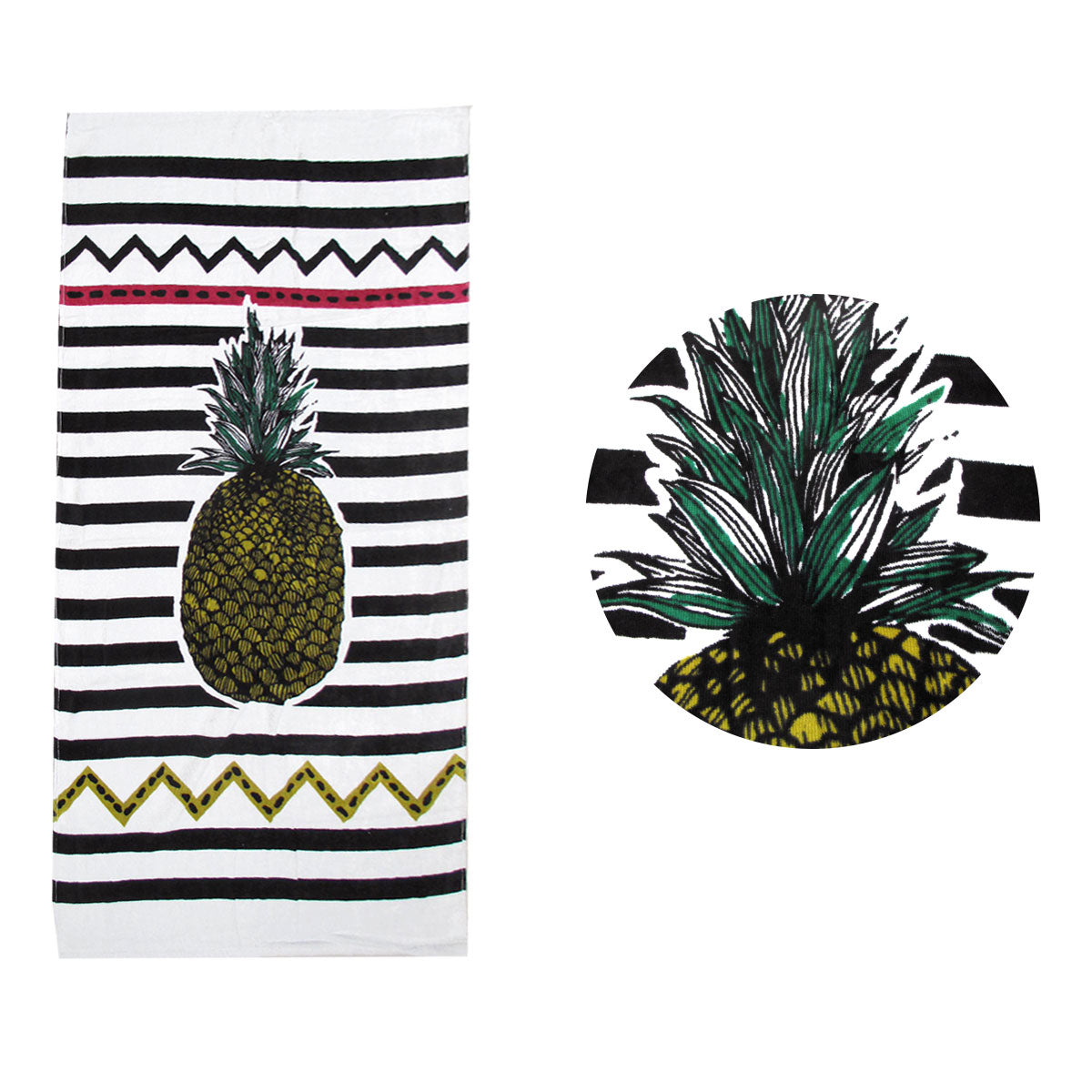 Giant Pineapple Cotton Beach Towel 70 x 145cm Blac White
