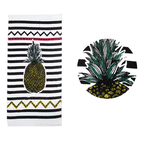 Giant Pineapple Cotton Beach Towel 70 x 145cm Blac White