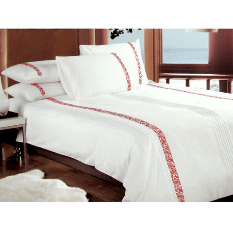 Metropolitan Haze Embroidered Rose Quilt Doona Duvet Cover Set Red King