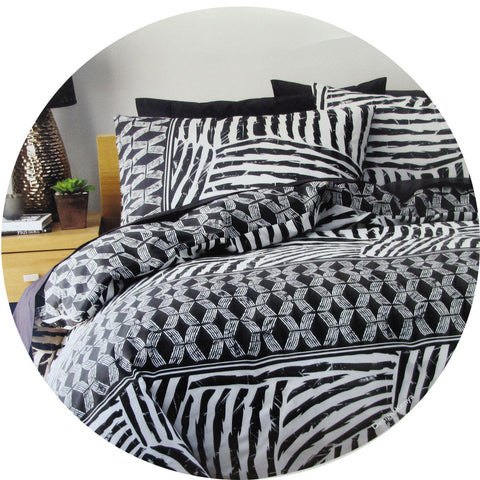 Homeport Kenya Geometric Quilt Doona Duvet Cover Set Black White Double