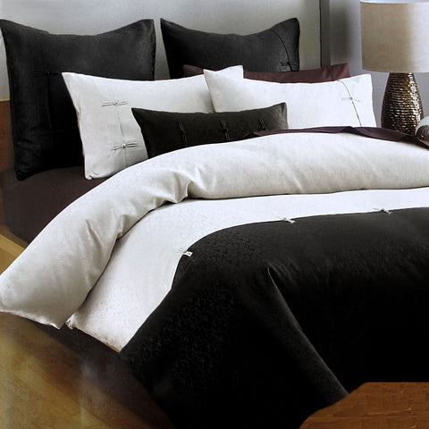 Deco Shandong Jacquard Quilt Doona Duvet Cover Set Black White Queen