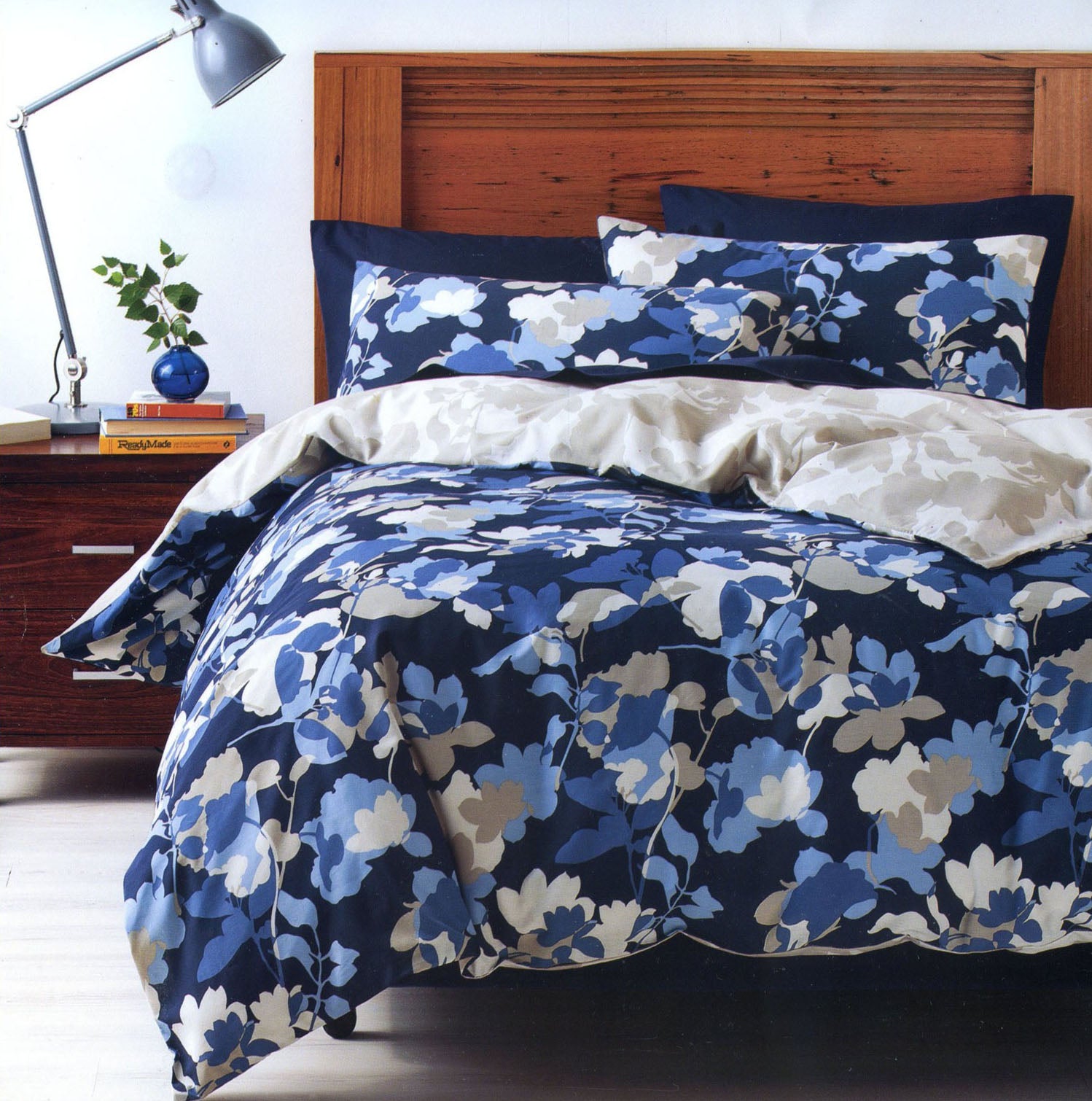 Deco Sisley Floral Quilt Doona Duvet Cover Set Blue Queen