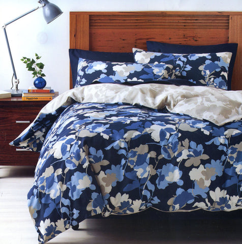 Deco Sisley Floral Quilt Doona Duvet Cover Set Blue Queen