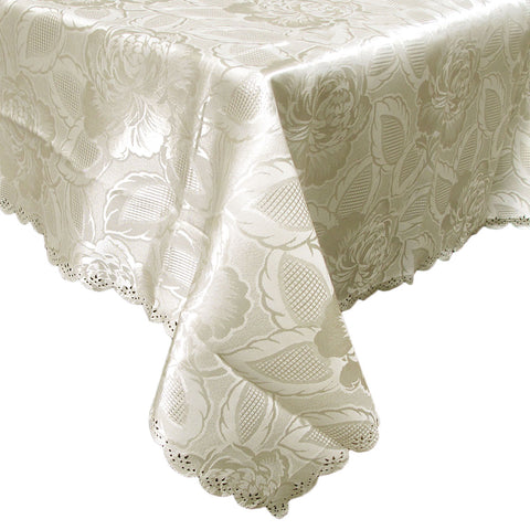 Rose Jacquard Floral Tablecloth Rectangular Ecru 150 x 270cm