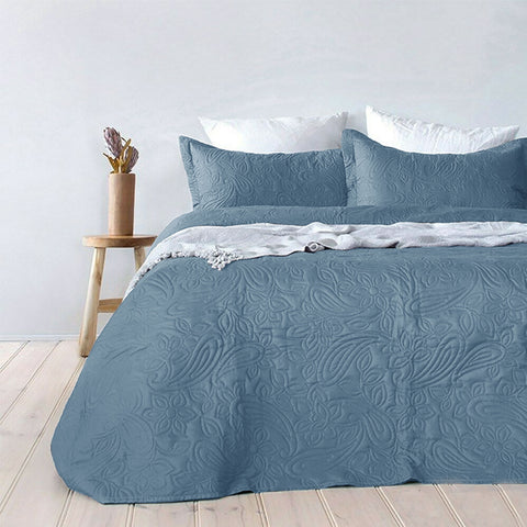 Bambury Paisley Floral Embossed Bedspread Coverlet Quilt Set Queen King Blue