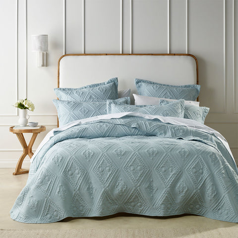 Bianca Aspen Embroidered Bedspread Coverlet Comforter Set Sky Blue Double