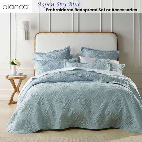 Bianca Aspen Embroidered Bedspread Coverlet Comforter Set Sky Blue Super King