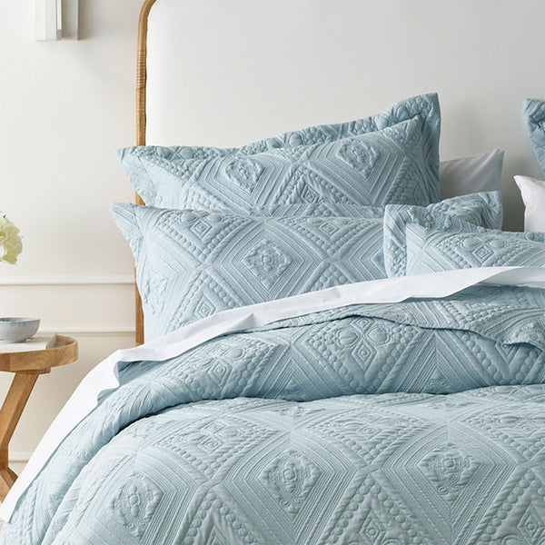 Bianca Aspen Embroidered Bedspread Coverlet Comforter Set Sky Blue Super King