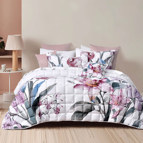 Bianca Carmela Floral Bedspread Coverlet Comforter Set White Single