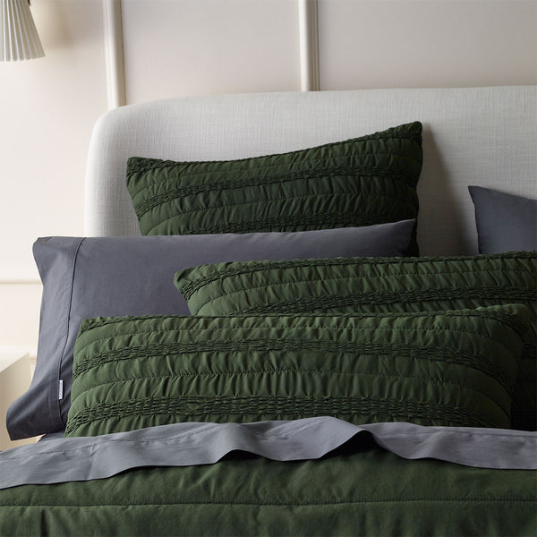 Bianca Vienna Textured Ruched Bedspread Coverlet Comforter Green Double