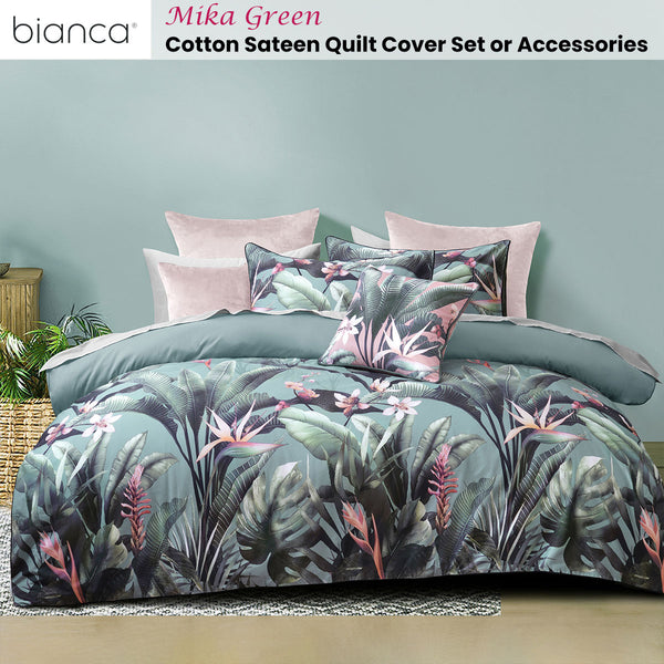 Bianca Mika Tropical Floral Green Cotton Sateen Quilt Doona Duvet Cover Queen