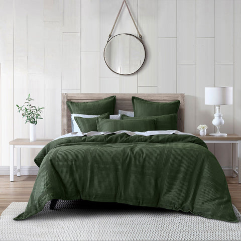 Bianca Sussex Forest Green Cotton Waffle Quilt Doona Duvet Cover King
