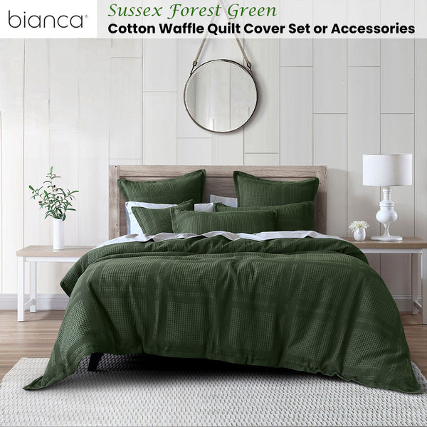 Bianca Sussex Forest Green Cotton Waffle Quilt Doona Duvet Cover Set Queen