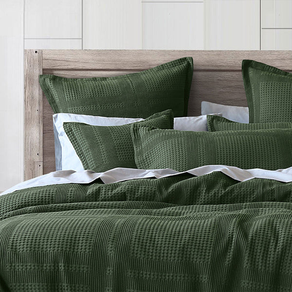 Bianca Sussex Forest Green Cotton Waffle Quilt Doona Duvet Cover Set Queen