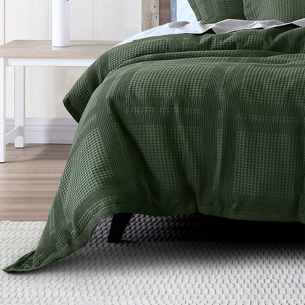 Bianca Sussex Forest Green Cotton Waffle Quilt Doona Duvet Cover Set Queen