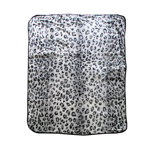 Animal Print Faux Mink Fleece Throw Rug Blanket 375gsm Queen Snow Leopard