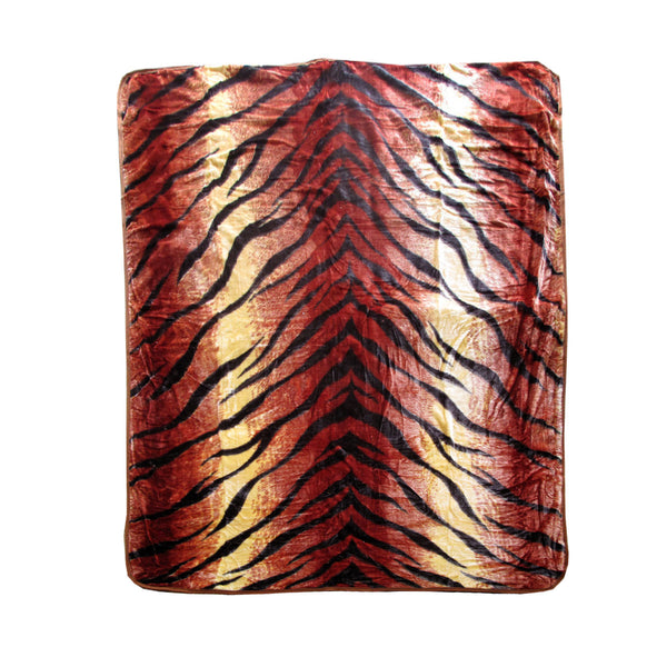 Animal Print Faux Mink Fleece Throw Rug Blanket 375gsm Queen Tiger Stripes