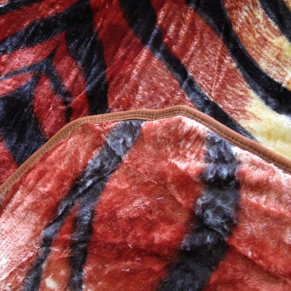 Animal Print Faux Mink Fleece Throw Rug Blanket 375gsm Queen Tiger Stripes