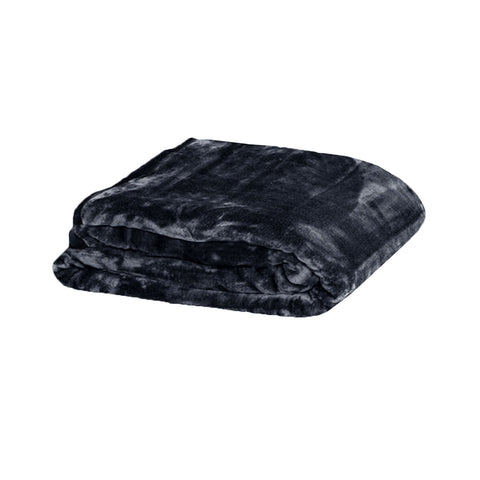 Faux Mink Fleece Throw Rug Blanket 375gsm Queen Charcoal Grey