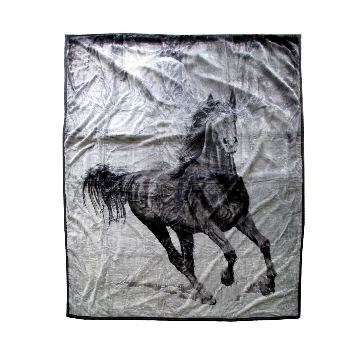 Faux Mink Fleece Throw Rug Blanket 675gsm Queen Galloping Horse