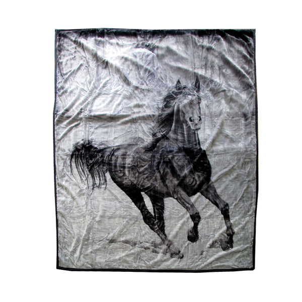 Faux Mink Fleece Throw Rug Blanket 675gsm Queen Galloping Horse
