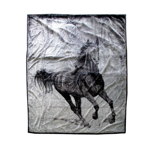 Faux Mink Fleece Throw Rug Blanket 675gsm Queen Galloping Horse