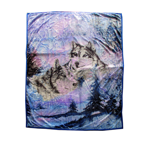 Faux Mink Fleece Throw Rug Blanket 675gsm Queen Winter Wolf