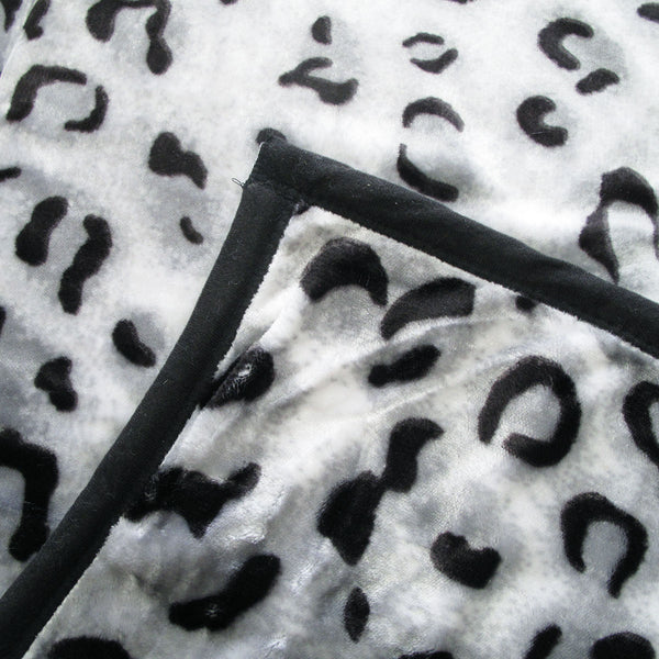 Animal Print Faux Mink Fleece Throw Rug Blanket 675gsm Queen Snow Leopard