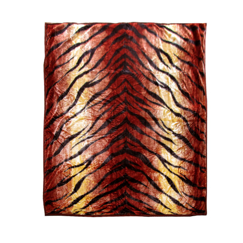 Animal Print Faux Mink Fleece Throw Rug Blanket 675gsm Queen Tiger Stripes
