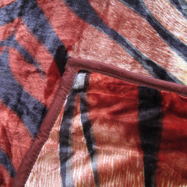Animal Print Faux Mink Fleece Throw Rug Blanket 675gsm Queen Tiger Stripes