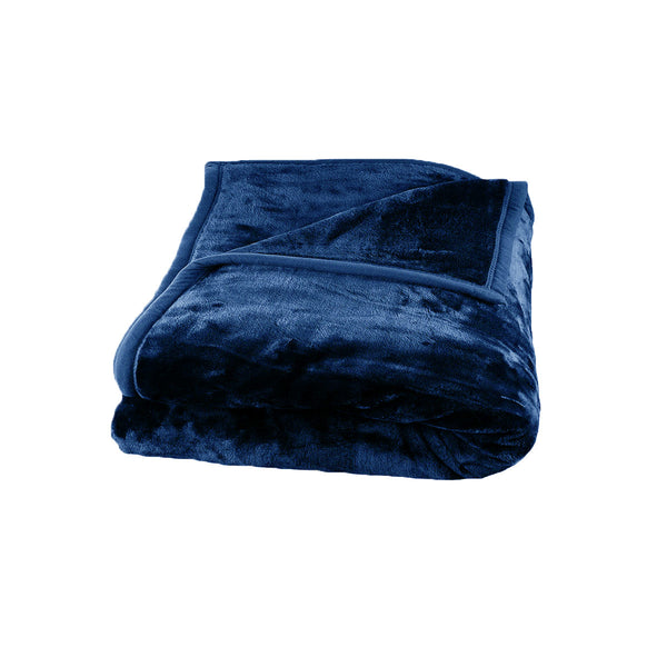 Faux Mink Fleece Throw Rug Blanket 675gsm Queen Navy Blue