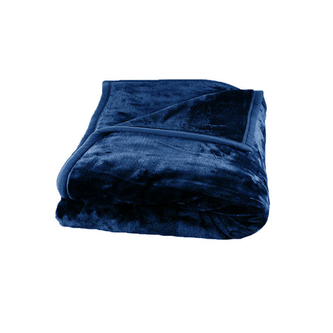 Faux Mink Fleece Throw Rug Blanket 675gsm Queen Navy Blue
