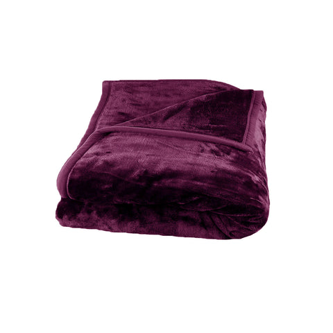 Faux Mink Fleece Throw Rug Blanket 675gsm Queen Plum Purple