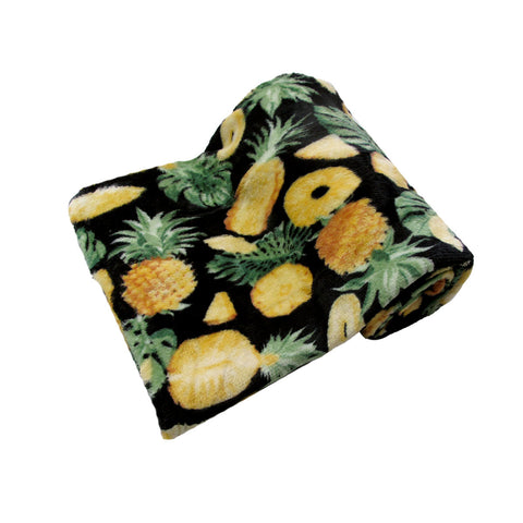 Pineapples Printed Coral Fleece Throw Blanket Rug 190gsm 127 x 152cm