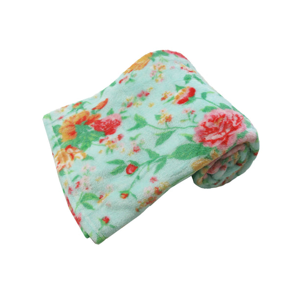 Tropical Floral Printed Coral Fleece Throw Blanket Rug 190gsm 127 x 152cm