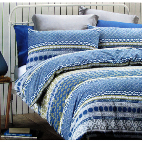Belmondo Angelique Geometric Cotton Blend Quilt Doona Duvet Cover Set King Blue