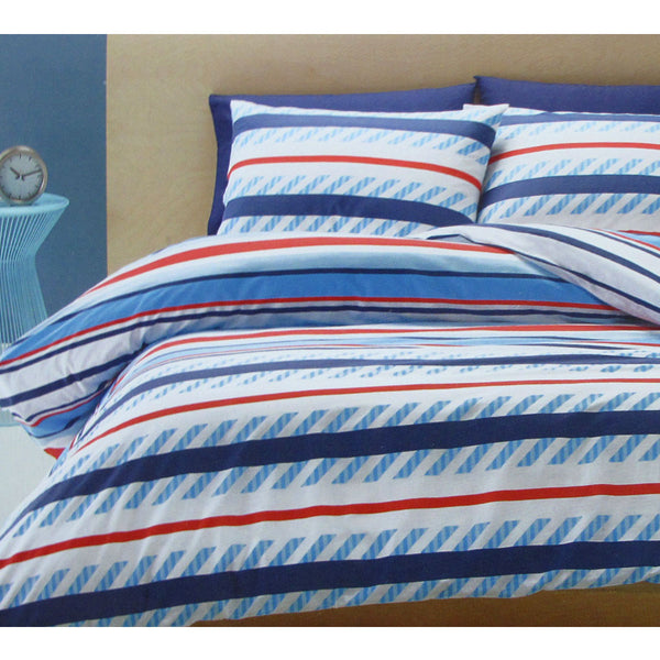 Belmondo Atlanta Striped Easy Care Quilt Doona Duvet Cover Set Blue King