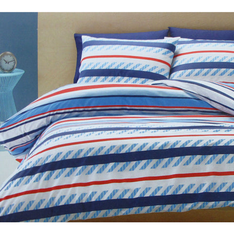 Belmondo Atlanta Striped Easy Care Quilt Doona Duvet Cover Set Blue King