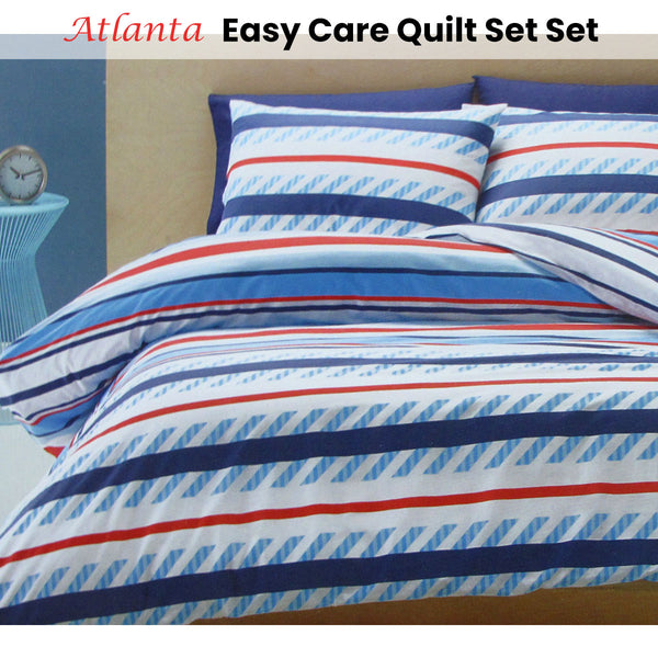 Belmondo Atlanta Striped Easy Care Quilt Doona Duvet Cover Set Blue King