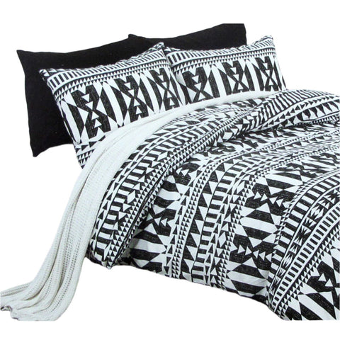 Belmondo Barundi Tribal Quilt Doona Duvet Cover Set Black White Queen