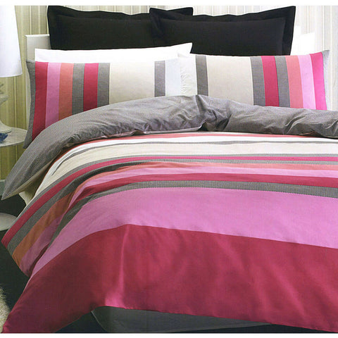 Belmondo Cavalli Striped Polyester Cotton Quilt Doona Duvet Cover Set Pink Queen