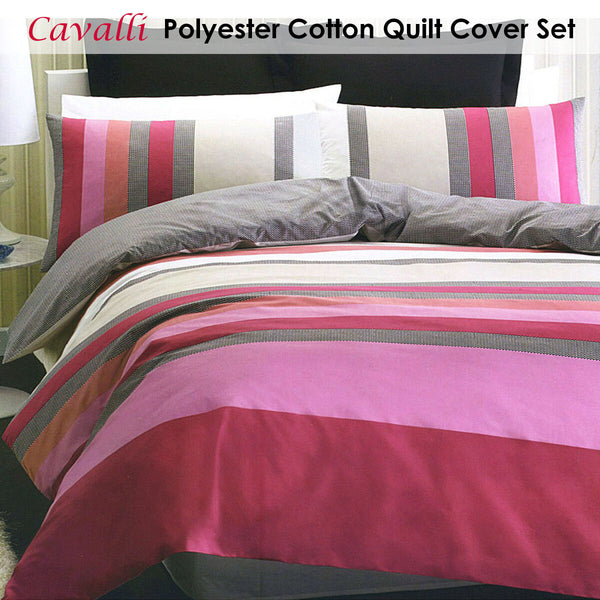 Belmondo Cavalli Striped Polyester Cotton Quilt Doona Duvet Cover Set Pink Queen
