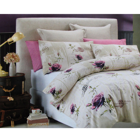 Belmondo French Rose Floral Quilt Doona Duvet Cover Set Purple Queen