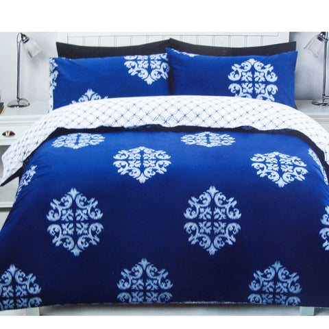 Geo Damask Pattern Cotton Blend Quilt Doona Duvet Cover Set Blue King