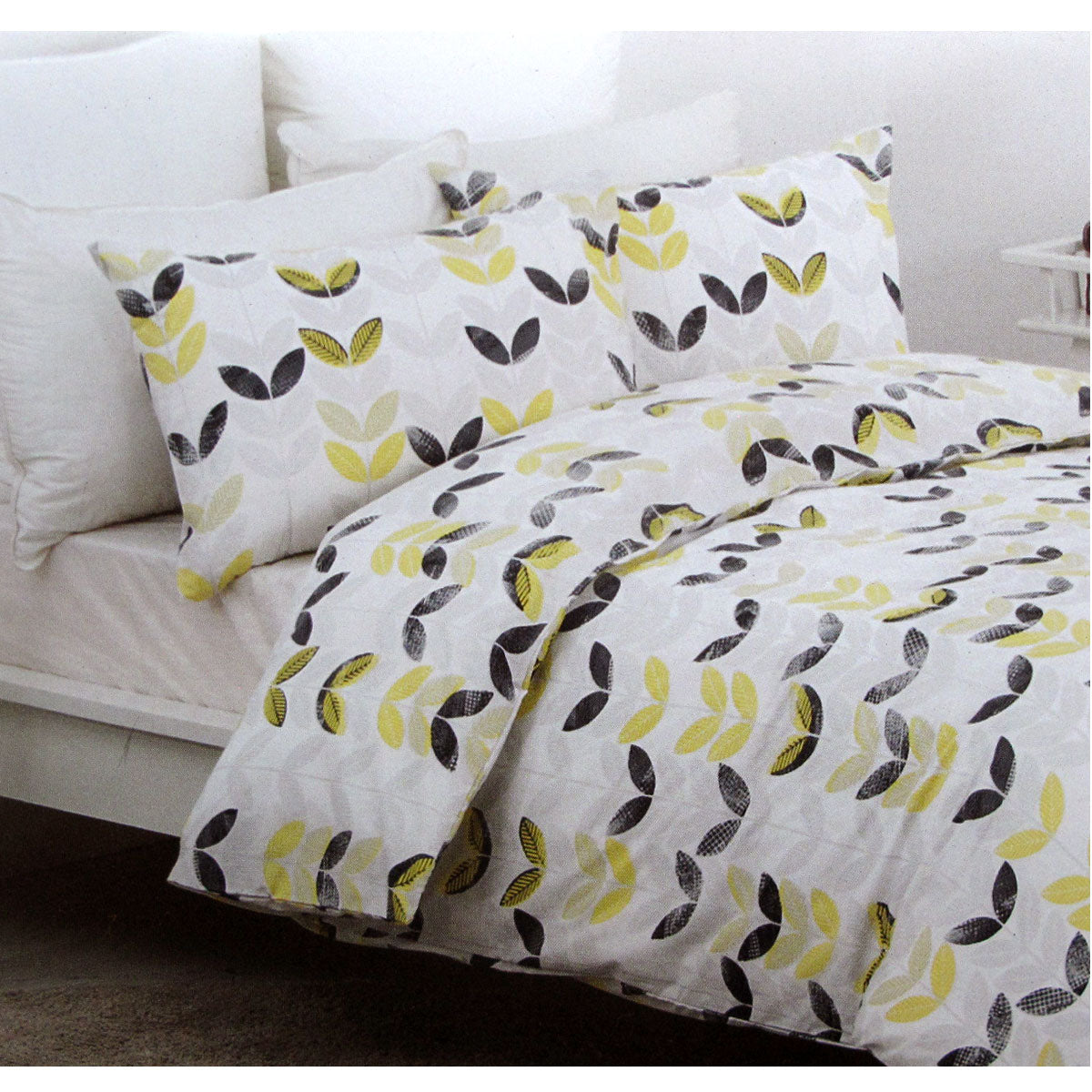 Belmondo Leaves Cotton Blend Quilt Doona Duvet Cover Set Queen