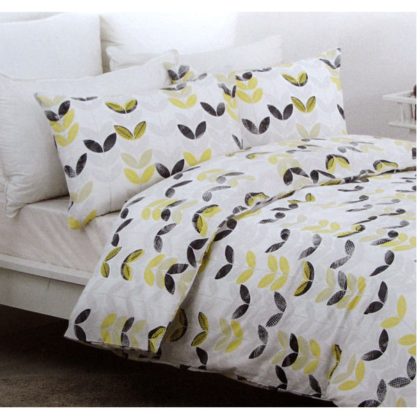 Belmondo Leaves Cotton Blend Quilt Doona Duvet Cover Set Queen