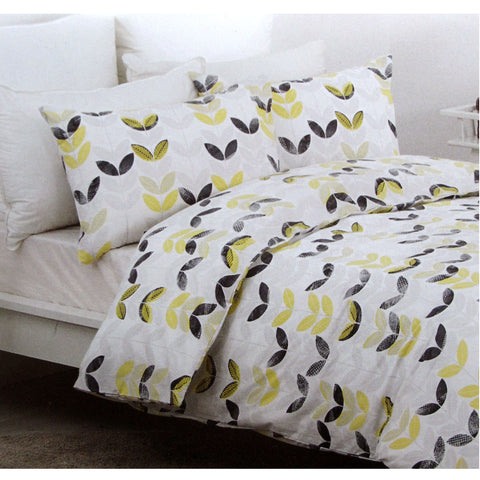 Belmondo Leaves Cotton Blend Quilt Doona Duvet Cover Set Queen